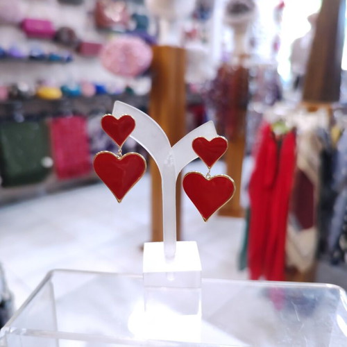 Crimson Duo Hearts Luxury stainless steel earrings new, red and gold