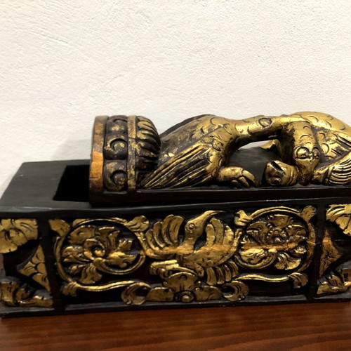 Wooden carved box like new with bird and fish theme