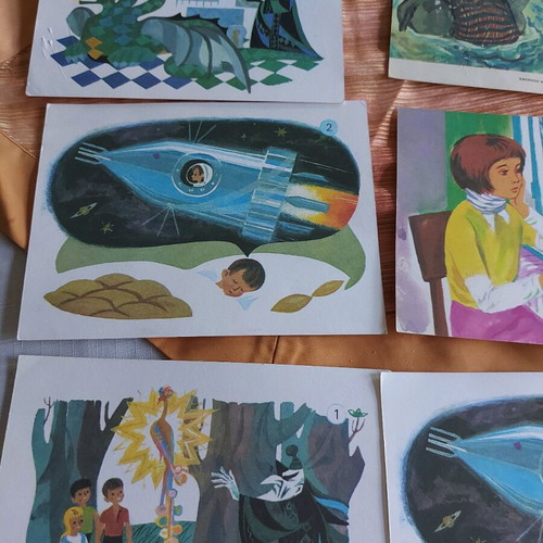 Educational illustrations used, set of 6, cardboard