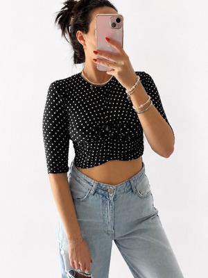 Crop top with white polka dots size M like new