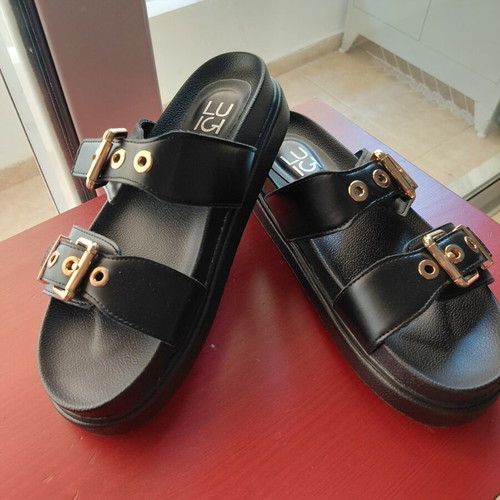Luigi leather sandals black with gold details, new, size 41