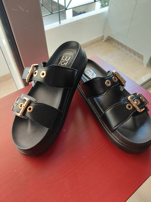 Luigi leather sandals black with gold details, new, size 41