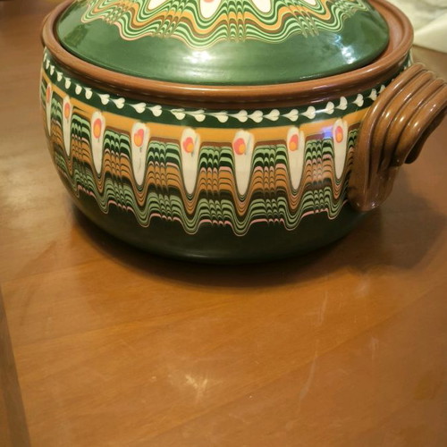 Hand-painted clay pot in excellent condition