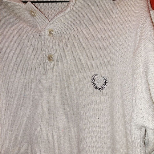 Men's long-sleeve polo pullover L-XL like new, white and beige