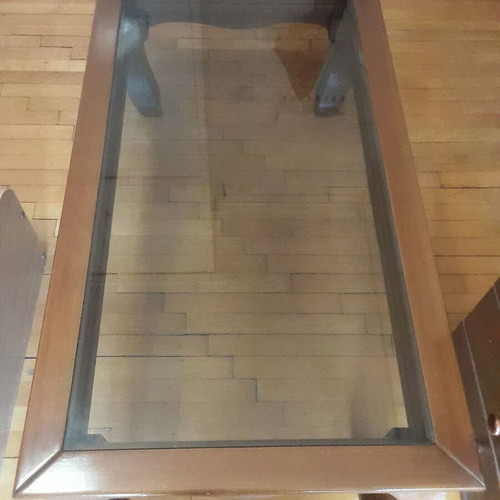 Solid wood coffee table with glass