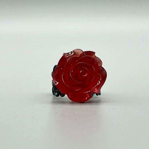 Ring with red rose new, adjustable with stainless steel base
