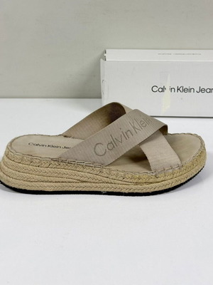 Calvin Klein Jeans αθλητικές πλατφόρμες με σχοινί, μεταχειρισμένες, μέγεθος 40, μπεζ και γκρι