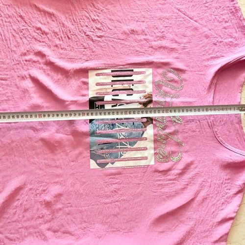 Pink oversized T-shirt with Valentine print and rhinestones like new, XL-XXL