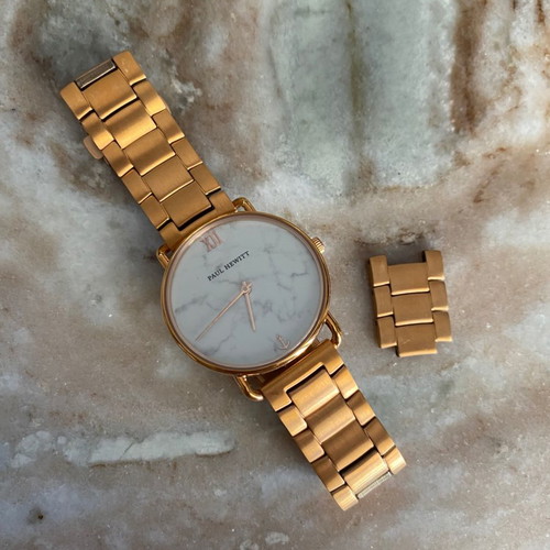 Paul Hewitt rose gold steel watch with marble dial new