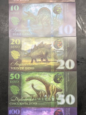 Set of fantasy dinosaur banknotes new