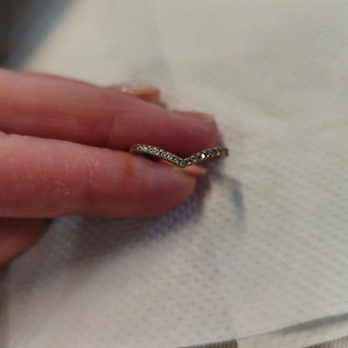 Pandora ring with pink 14K gold plating, used, missing 2 Swarovski