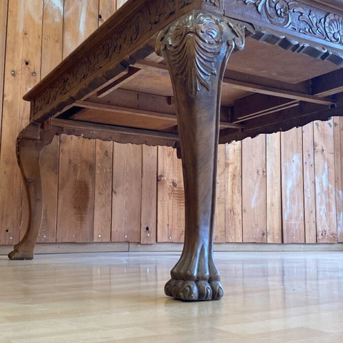 Antique extendable dining table 1960, hand-carved solid wood