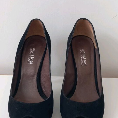 Anastazi Bournazos peep toe pumps black suede leather 10cm size 36 like new