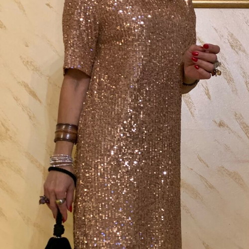 Gold sequin dress new, comfortable fit, size L/XL