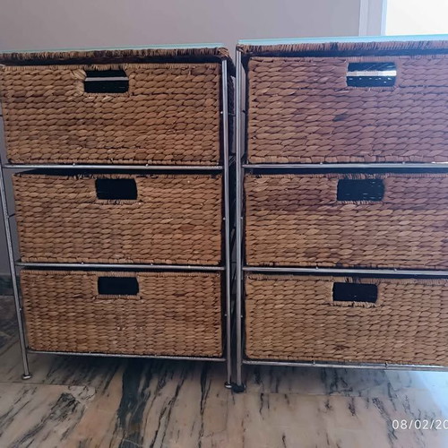 Bamboo and metal bedside tables like new, set of 2