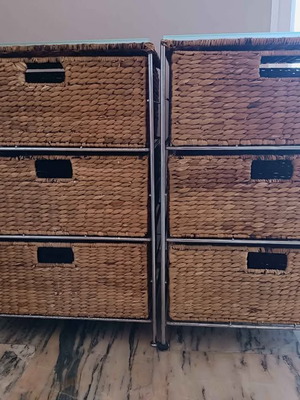 Bamboo and metal bedside tables like new, set of 2