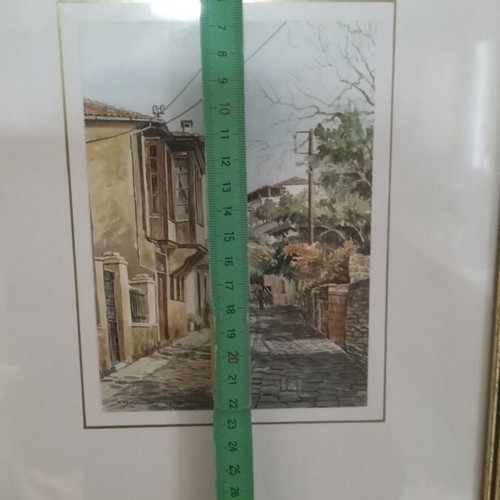 Watercolor set of 2 paintings depicting traditional Macedonian architecture, like new