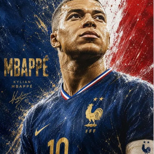 Kylian Mbappe France poster, high resolution print
