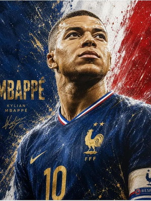 Kylian Mbappe France poster, high resolution print