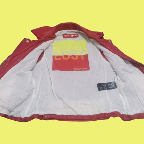 Freaky Nation red leather vest used, rock retro style