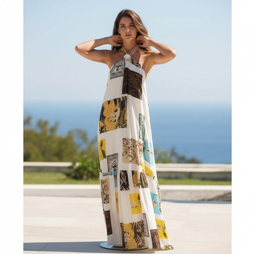 Camilla silk maxi dress size 2 with patchwork and tassels like new