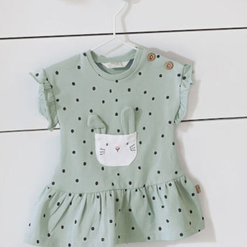 Mayoral Kids Polka Dot Short Sleeve Dress Green New