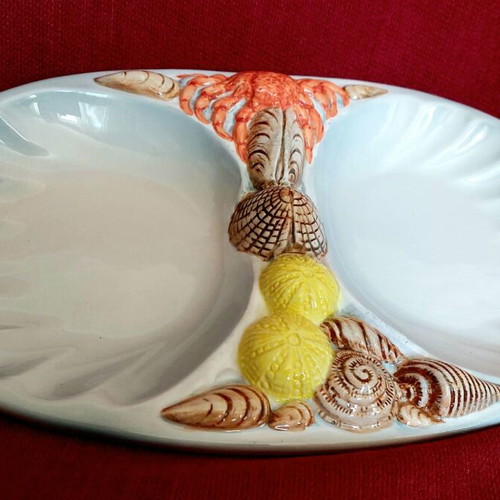 Porcelain serving platter new with summer seafood motifs