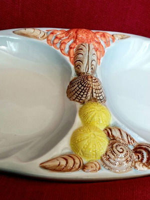 Porcelain serving platter new with summer seafood motifs