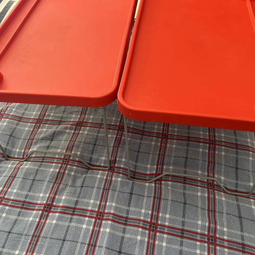 IKEA red plastic bed trays used, set of 2