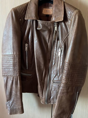 Δερμάτινο τζάκετ γυναικείο Mango καφέ σαν καινούργιο