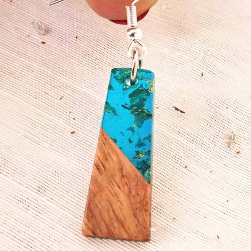Blue earrings made of resin and wood new