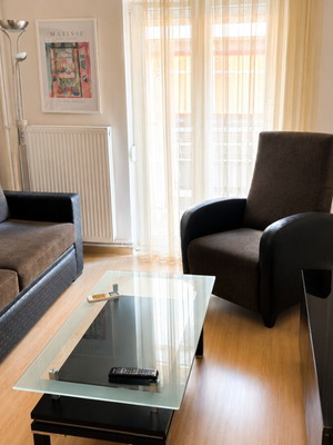 Living room set with sofa bed, two armchairs and coffee table