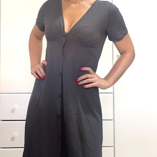 Pull & Bear midi anthracite dress with buttons and V neckline