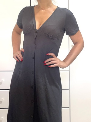 Pull & Bear midi anthracite dress with buttons and V neckline