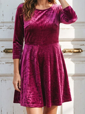 Magenta velvet dress, long sleeve, size XL, party wear