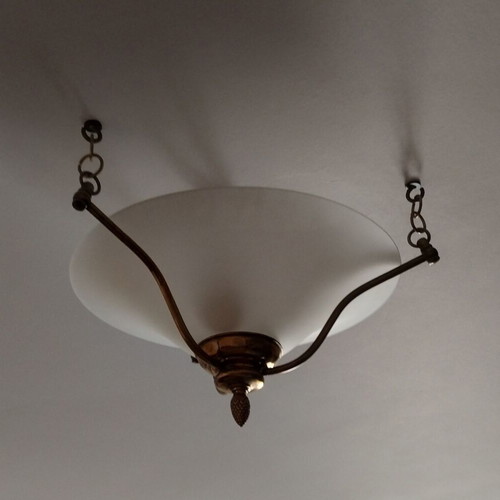 Bronze ceiling light with opaline glass like new