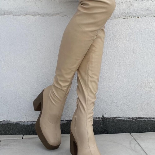 Over-the-knee boots new, size 38, beige, narrow ankle fit