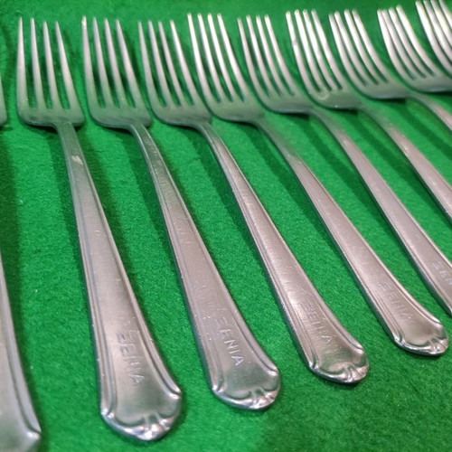 Nissiotis Rostfrei forks used, set of 10, collectible Xenia 1968