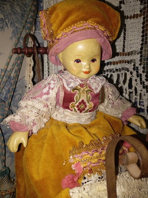 Handmade doll like new with lace and velvet clothes