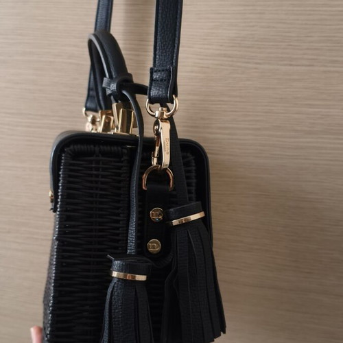 Dune London shoulder bag like new, black leather and straw