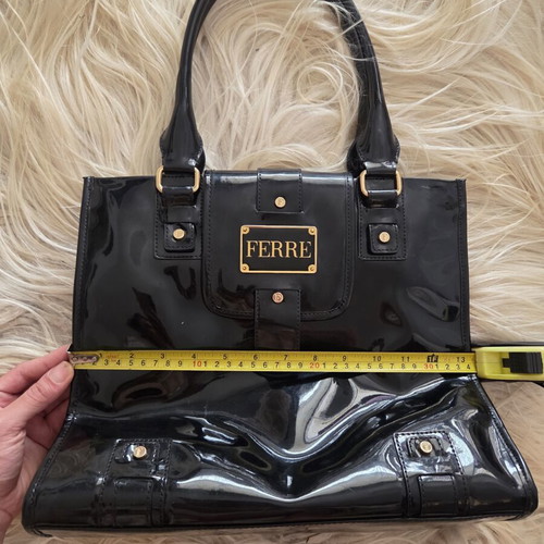 Gianfranco Ferre Black Patent Leather Shoulder Tote Bag used
