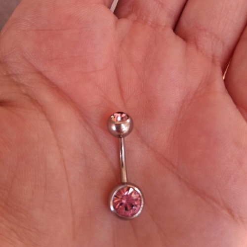 Navel piercing with pink zircon stone new