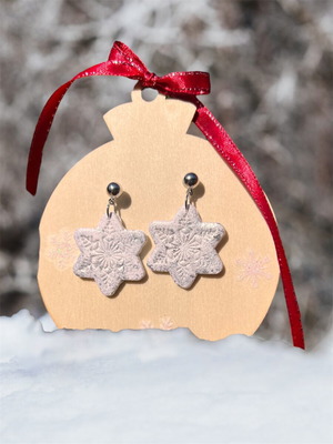 Handmade snowflake earrings new, stainless steel and polymer clay