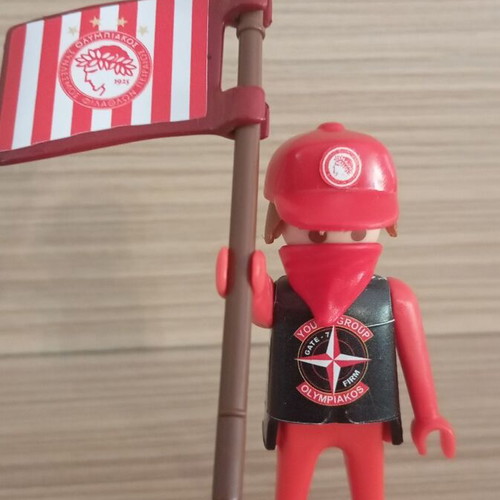 Playmobil Olympiacos Fan Figure like new with team flag