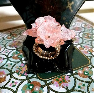 Vintage δαχτυλίδι υφασμάτινο λουλούδι