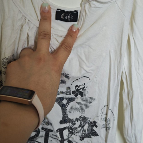 Women's long-sleeve shirt with designs used, white, size S