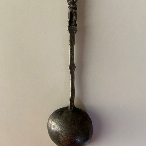 Antique spoons used, handmade pewter set of 2 pieces