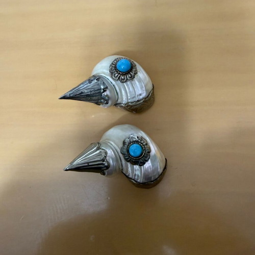 Shells used with silver plating and blue stone, set of 2