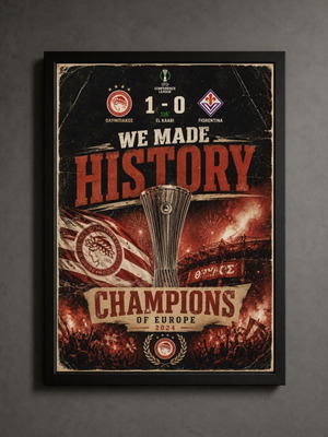 Olympiakos Conference League Champions framed poster new