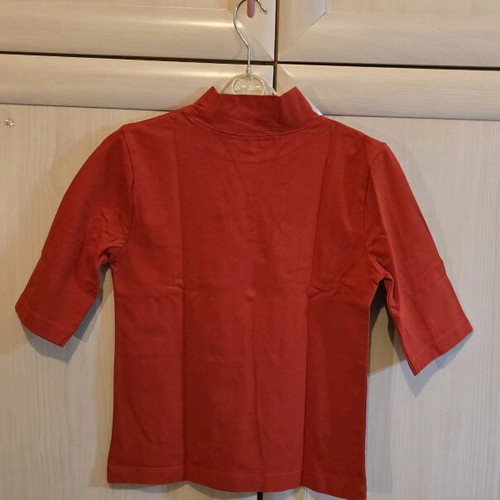 Zara Cotton Blouse New Red with Three-Quarter Sleeve and Low Turtleneck Size Medium